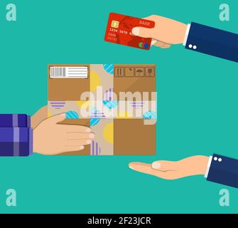 Menschliche Hand hält Geld und zahlen für das Paket Stock Vektor