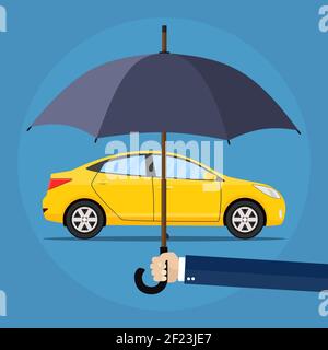 Hand mit Regenschirm, der Auto schützt Stock Vektor