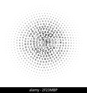 Halbtonkreis aus Buchstaben und Ziffern Stockfoto