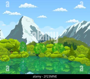 Sommerlandschaft mit grünem Wald Stock Vektor