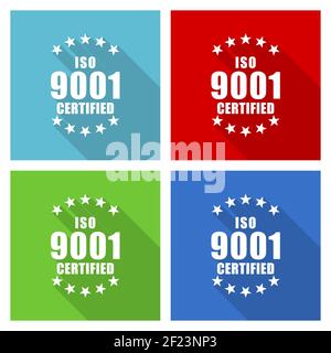 ISO 9001 Icon Set, flache Design Vektor Illustration in eps 10 für webdesign und mobile Anwendungen in vier Farboptionen Stock Vektor