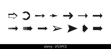 Pfeile in einem einfachen Stil in schwarz auf weißem Hintergrund gesetzt. Pfeilsymbole. Pfeile Symbol in verschiedenen Stilen. Vektorgrafik EPS 10 Stock Vektor