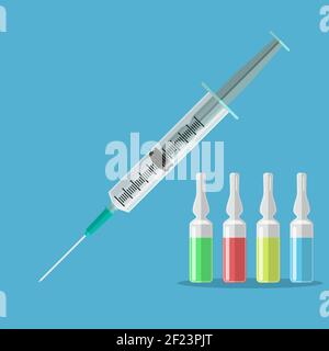 Ampullen und Spritze mit Medikament. Stock Vektor