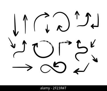 Satz schwarzer handgezeichneter Pfeile auf weißem Hintergrund. Vektorgrafik EPS 10 Stock Vektor