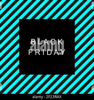 Black friday Sale Banner. Text Schwarzer Freitag auf einem schwarzen Quadrat auf einem Hintergrund von abstrakten Linien in schwarz und türkis. Vektorgrafik EPS 10 Stock Vektor