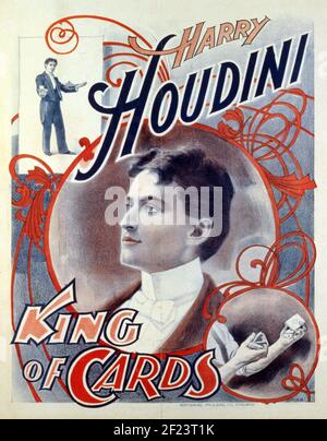 Klassisches Harry Houdini Poster, König der Karten, 1895. Stockfoto