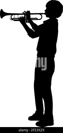 Silhouette Junge spielt die Trompete. Grafik Grafik Symbolvektor Stock Vektor