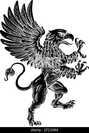 Griffin Grassiert Griffon Wappen Wappen Wappen Maskottchen Stock Vektor