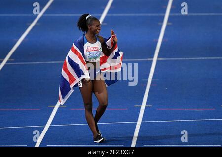 Dina Asher Smith (GBR) gewinnt die Goldmedaille 100m Frauen während der Europameisterschaft 2018, im Olympiastadion in Berlin, Tag 1, am 7. August 2018 - Foto Julien Crosnier / KMSP / DPPI Stockfoto