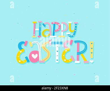 Frohe Ostern Briefe. Cartoon Kinderstil Design Stock Vektor