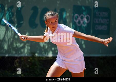 Clara Burel (Fra) tritt in Tennis Frauen Singles während der Olympischen Jugendspiele in Buenos Aires in Argentinien, Tag 3, 8. Oktober 2018, Foto Philippe Millereau / KMSP / DPPI Stockfoto