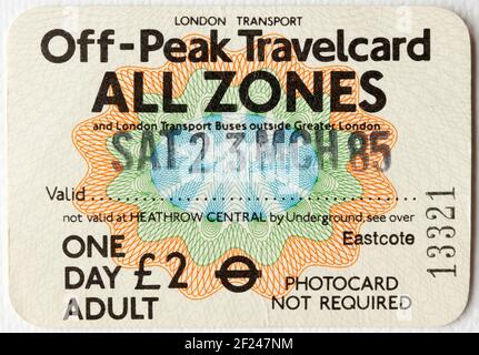 Old London Transport Travelcard Ticket Stockfoto