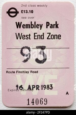 Old London Transport Travelcard Ticket vom Wembley Park Stockfoto