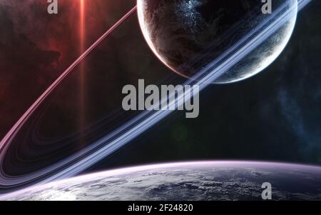 Wunderschöne kosmische Landschaft. Planeten im Weltraum Stockfoto