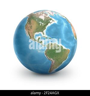 Planet Erdkugel, isoliert auf Weiß. Geographie der Welt aus dem Weltraum, konzentriert auf Nord- und Südamerika - Elemente von NASA Stockfoto