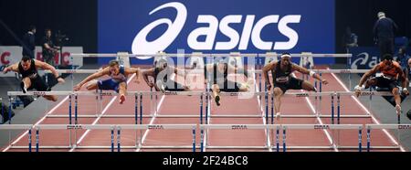 Balazs Baji (Hun), David King (GbR), Wilhem Belocian (Fra), Pascal Martinot Lagarde (Fra), Aurel Manga (Fra), Orlando Ortega (Esp) treten beim Indoor-Meeting in Paris am 27. Januar 2019 im Accor Hotel Arena, Paris, Frankreich, bei Männern 60m Hürden an. - Foto Philippe Millereau / KMSP / DPPI Stockfoto