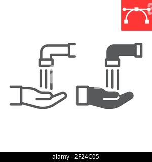 Islamische wudu Linie und Glyphe Symbol, glücklich ramadan und Handwäsche, Waschung Vektor-Symbol, Vektorgrafiken, editierbare Kontur Umriss Zeichen, eps 10. Stock Vektor