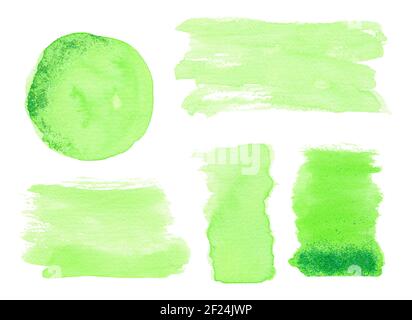 Aquarell grüne Striche für Designelemente isoliert auf weißem Hintergrund. Handbemalte Illustration Stockfoto
