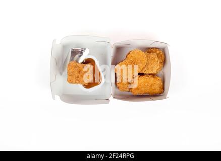 McDonald's 6-Pack Hähnchen McNuggets mit Dipping Sauce Stockfoto