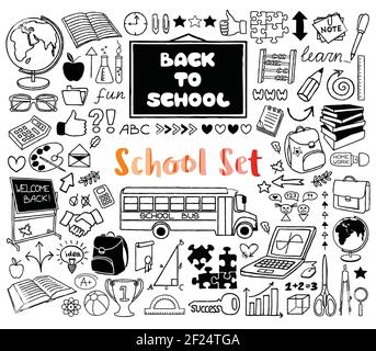 Back to School Kritzeleien von Hand gezeichnet mit dünner Linie Stock Vektor
