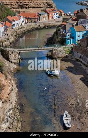 Hohe Betrachtungswinkel von Staithes Stockfoto