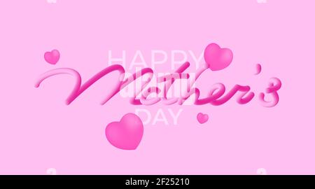 Happy Mother's Day, schöner Schriftzug isoliert auf rosa Hintergrund, Vektor-Illustration. 3d aussehende Buchstaben, trendy Design Text für Stock Vektor