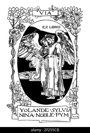 Angelic ‘Via’ Poetry Figures Bookplate für Yolande Sylvia Nina entworfen Noble Pym of Darlington vom britischen Illustrator Robert Anning Bell Stockfoto