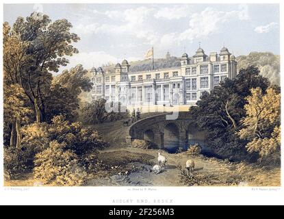 Eine Lithotinte von Audley End, Essex UK, scannte mit hoher Auflösung von einem Buch, das 1858 gedruckt wurde. Der Künstler J. D. Harding starb 1863. Stockfoto