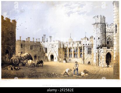 Eine Lithotinte von Berkeley Castle, Gloucestershire UK, scannte mit hoher Auflösung von einem Buch, das 1858 gedruckt wurde. Der Künstler F W Hulme starb 1884. Diese ima Stockfoto