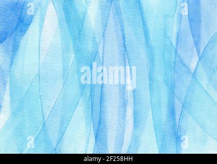 Aquarell blaue Striche Hintergrund. Abstrakte Struktur aus Wellen, Meer oder Wald. Handbemalte mehrschichtige Illustration Stockfoto