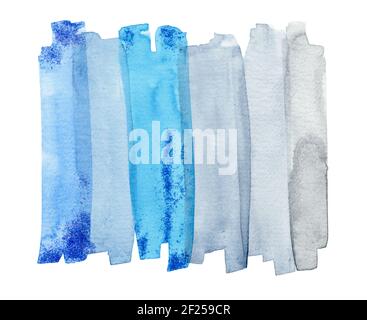 Aquarell blaue Pinselstriche isoliert auf weißem Hintergrund. Abstriche in grau und blau mit Glitzer Stockfoto
