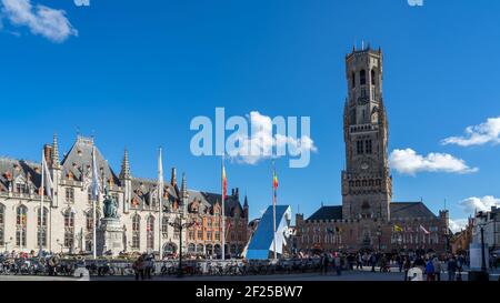 Blick auf den Belfried in Brügge Stockfoto