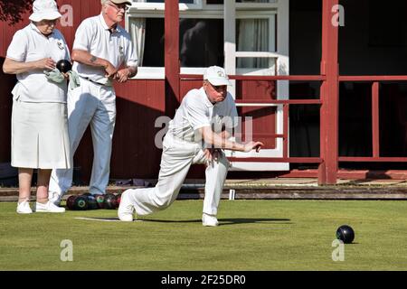 Rasenbowls Match bei Colemans Hatch Stockfoto