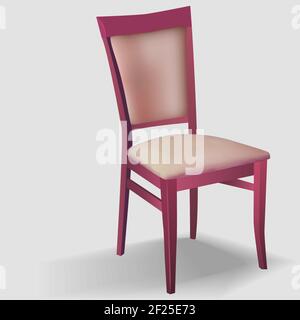 Klassischer Stuhl aus Holz rosa. Esstisch aus massivem Holz mit geschnitztem Sitz. Ein leerer Stuhl für eine Wohnung, ein Restaurant oder eine Küche. Vektor isoliert realistisch Stock Vektor