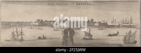 Gezicht op het kasteel van Batavia; das Schloss von Batavia; eine Botschaft von der East-India Company der Vereinigten Provinzen, an den Grand Tartar Cham Kaiser von China.. Stockfoto