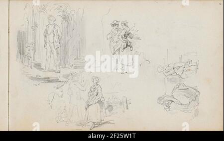 Studienmagazin mit Liebesspender und einem stehenden Mann.Blatt 12 recto aus einem Skizzenbuch mit 38 Blättern. Stockfoto