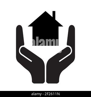 Griff mit Sorgfalt Symbol, halten Haus, Symbol zum Schutz Ihres Hauses, minimalistische Vektor-Illustration Stock Vektor