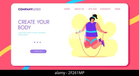 Athletin. Gewichtlift Bodybuilding Charakter Design für Landing Page. Workout Training Lifestyle Website Konzept. Flache Cartoon Vektorgrafik Stock Vektor