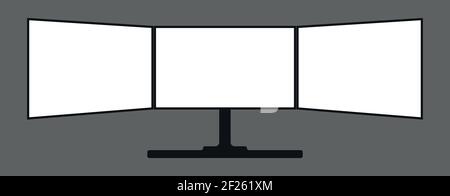 Arbeitsraum-Setup mit drei Monitoren, einfaches Vektor-Symbol Stock Vektor