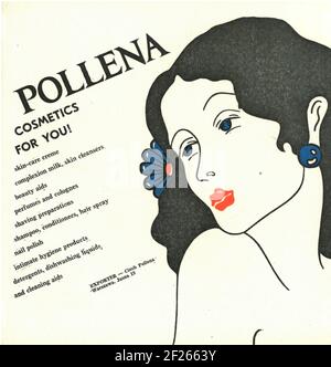 Polnische Vintage-Anzeige von Pollena Kosmetik reklama kosmetyków Stockfoto