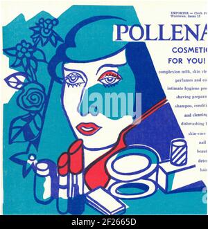 Polnische Vintage-Anzeige von Pollena Kosmetik reklama kosmetyków Stockfoto