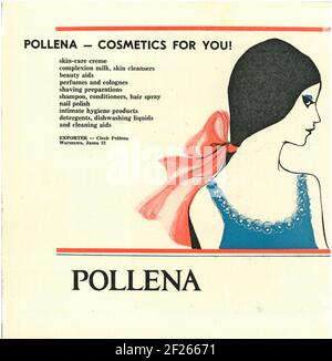 Polnische Vintage-Anzeige von Pollena Kosmetik reklama kosmetyków Stockfoto