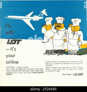 Werbung in polnischer Vintage-Papier-Werbung von LOT Polish Airlines 60s Stockfoto