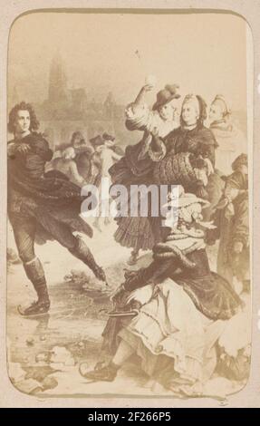 Fotoproduktion von (vermutlich) einem Druck zu Werk von W. von Kaulbach: Goethe in Frankfurt; Goethe in Frankfurt W. von Kaulbach: .Teil des Fotoalbummit 16 Cartes-de-Visite von Frauenfiguren aus dem Werk von J.W. Von Goethe. Stockfoto