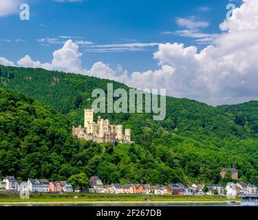 Die Burg Stolzenfels am Rhein Valley in der Nähe von Koblenz, Deutschland. Stockfoto