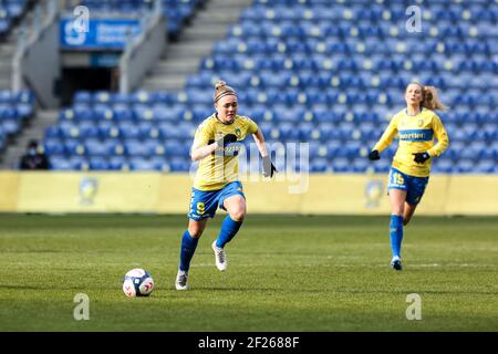 Brondby, Dänemark. März 2021, 10th. Nanna Christiansen (9) aus Brondby, WENN sie während des UEFA Women's Champions League-Spiels zwischen Brondby IF und Olympique Lyon im Brondby Stadion in Broendby, Dänemark, gesehen wurde. (Foto Kredit: Gonzales Foto/Alamy Live News Stockfoto