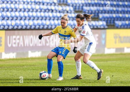 Brondby, Dänemark. März 2021, 10th. Nanna Christiansen (9) aus Brondby, WENN sie während des UEFA Women's Champions League-Spiels zwischen Brondby IF und Olympique Lyon im Brondby Stadion in Broendby, Dänemark, gesehen wurde. (Foto Kredit: Gonzales Foto/Alamy Live News Stockfoto