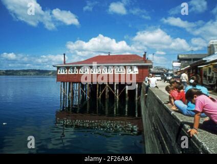 Patagonien Chile. Castro, Chiloé Island (gescannt von Farblider) Stockfoto