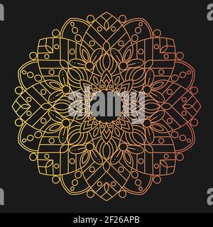 Schönes Gold Mandala, isoliert auf schwarzem Hintergrund. Vintage-Deko-Element. Ethnische runde Verzierung. Vektorgrafik. Stock Vektor