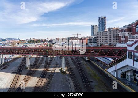 Waterfront Station SeaBus Terminal Verbindungsbrücke. Stockfoto